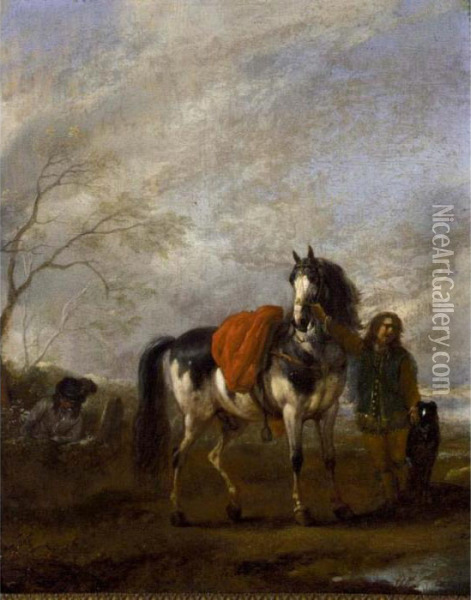 Horseman In A Landscape Oil Painting - Pieter Wouwermans or Wouwerman