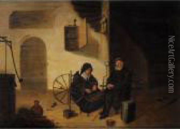 Scene D'interieur Avec Une Fileuse Oil Painting - Quiringh Gerritsz. van Brekelenkam