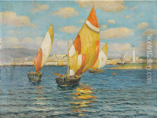Trieste, Pescatori Al Largo Oil Painting - Giuseppe Barison