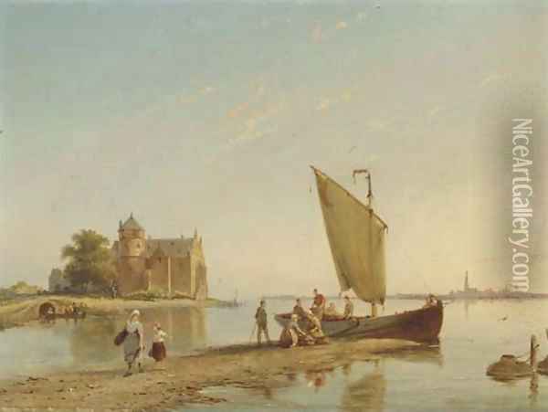 The castle of Oude Nye, Friesland Oil Painting - Pieter Christiaan Cornelis Dommersen