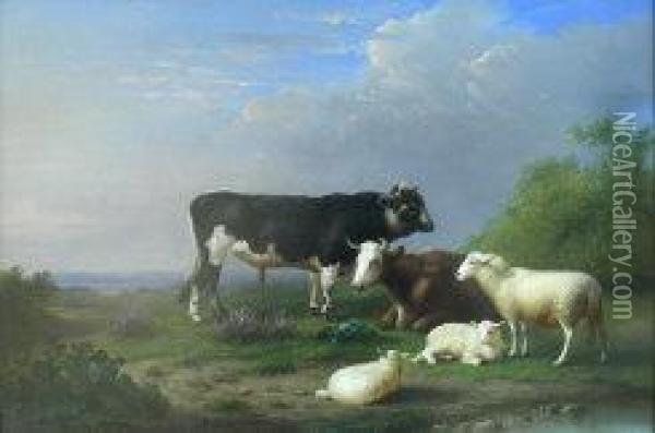 In The Meadows Oil Painting - Eugene Verboeckhoven
