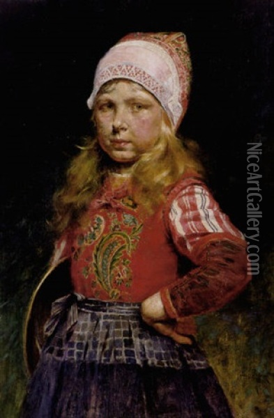 Portrat Eines Kleinen Blonden Madchens In Bunter Tracht (norwegerin?) Oil Painting - Rudolf Possin