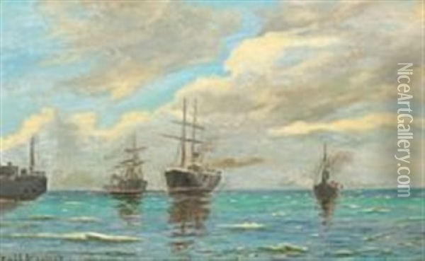 Ships At Sea Oil Painting - Carl Ludvig Thilson Locher