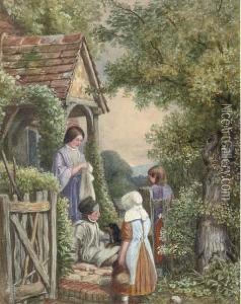 Outside The Cottage Oil Painting - Samuel McCloy