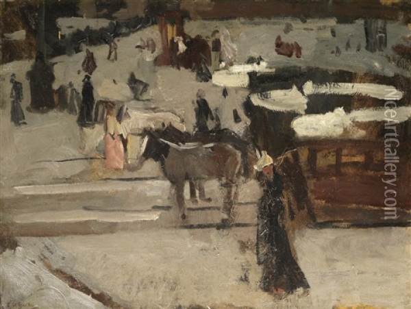 Paardentrams En Figuren Op Een Plein Oil Painting - George Hendrik Breitner
