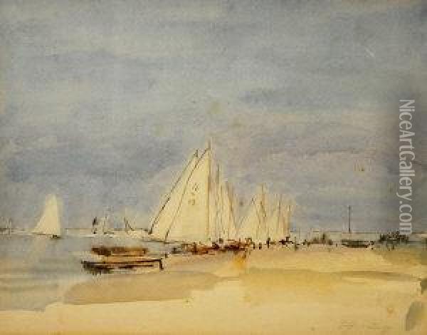 Yachts At Blakeney Oil Painting - Walter Westley Russell