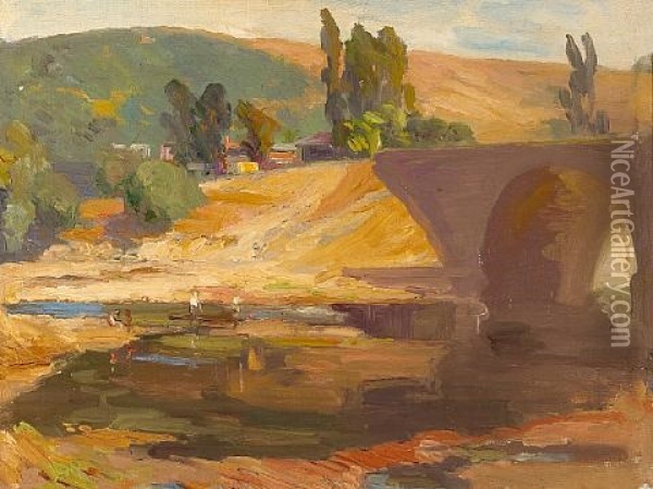 Arroyo Seco With Figures Oil Painting - Franz Arthur Bischoff