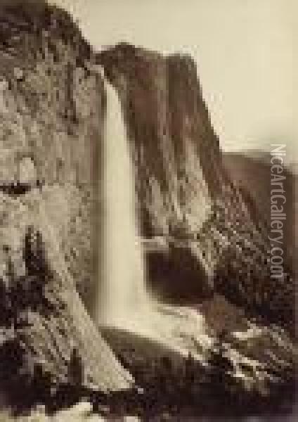 Upper Yosemite Falls From The Eagle Point Trail Oil Painting - Carleton E. Watkins