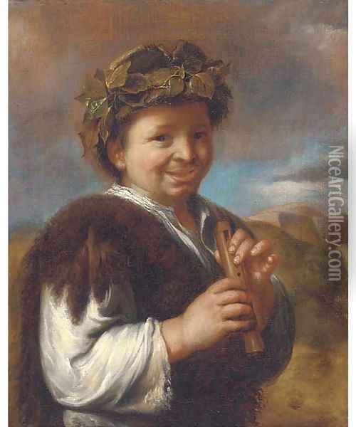 A boy playing a flute Oil Painting - Giacomo Francesco Cipper