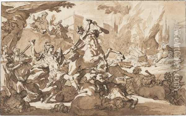 The Battle Of The Lapiths And Centaurs Oil Painting - Francesco Solimena