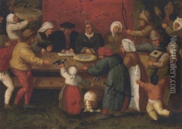 The Wedding Feast Oil Painting - Marten van Cleve the Elder