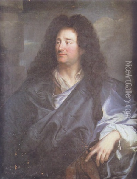 Portrait D'un Homme (peintre Charles De La Fosse?) Oil Painting - Hyacinthe Rigaud