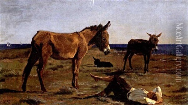 Die Siesta Des Eselhirten Oil Painting - Johann Rudolf Koller