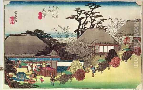 Otsu illustration from Fifty Three Stations of the Tokaido Road Oil Painting - Utagawa or Ando Hiroshige