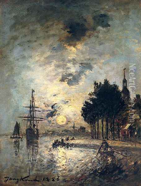 Clair De Lune Oil Painting - Johan Barthold Jongkind