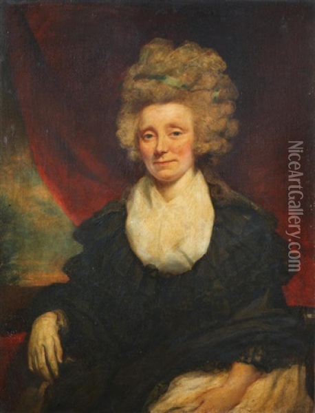 Portrait Of A Lady, Half-length, In Black Costume, Seated Before A Red Curtain Oil Painting - James (Thomas J.) Northcote
