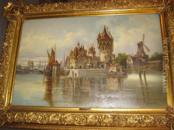 Canal Bei Amsterdam Oil Painting - L. van Howe