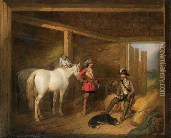 Cavaliers Rest Oil Painting - Josef Brodowski the Younger