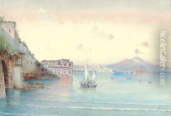 Vessels before Vesuvius, the Bay of Naples Oil Painting - Federico Schianchi