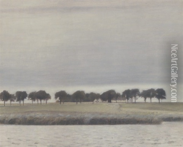Landskab Oil Painting - Vilhelm Hammershoi