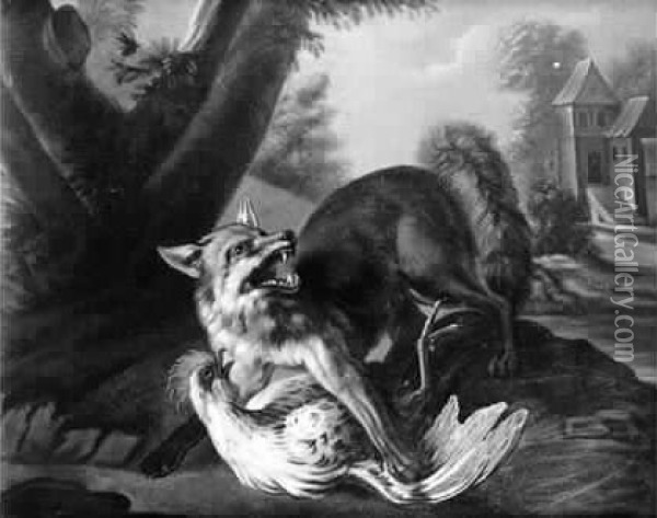 Renard Attaquant Un Coq Oil Painting - Jean-Baptiste Oudry