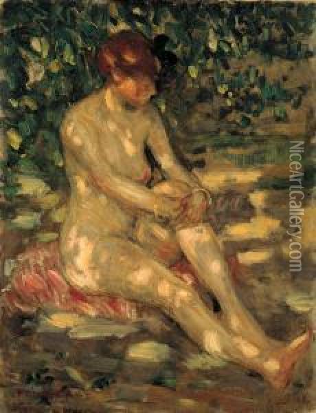Nude In Dappled Sunlight Oil Painting - Frederick Carl Frieseke