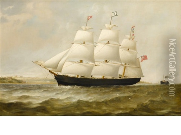 The British Clipper Ship Woodstock Headed Out To Sea Oil Painting - Miles Walters