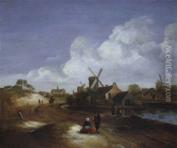 Landschaft Mit Windmuhlen Oil Painting - Nicolaes Molenaer