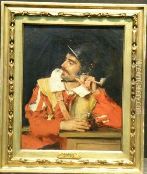 Dashing Cavalier Smoking Pipe Oil Painting - Federico Andreotti