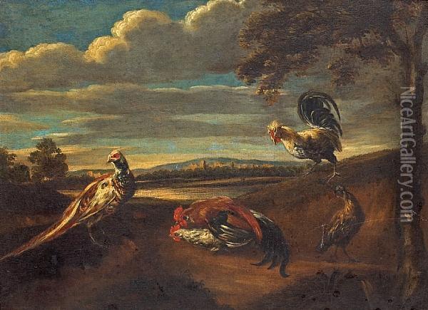 Fowl In A Landscape Oil Painting - Adriaen de Gryef