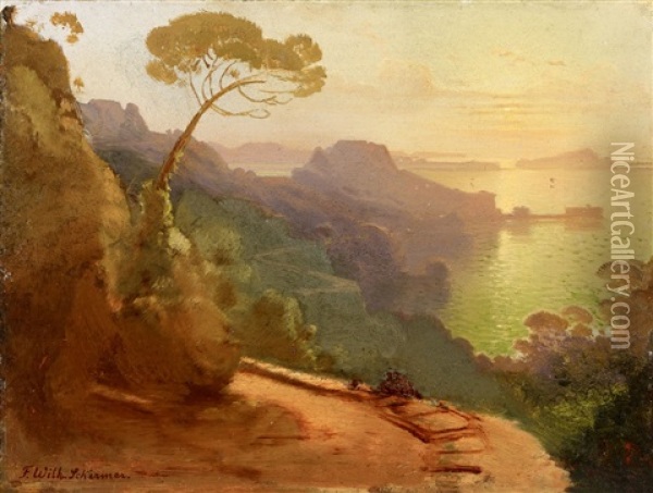 Southern Coastal Landscape Oil Painting - August Wilhelm Ferdinand Schirmer