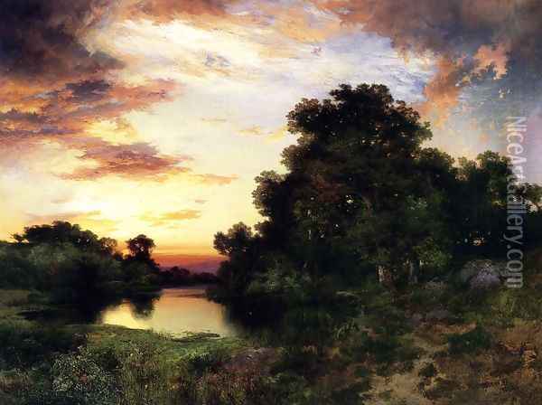 Sunset on Long Island Oil Painting - Thomas Moran