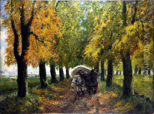 Carriole Sur Le Chemin Oil Painting - Gustave Flasschoen