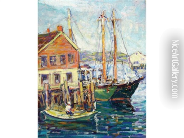 Gloucester Harbor Landscape Oil Painting - Kathryn E. Bard Cherry
