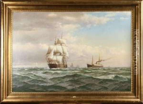 Marinmed Segelfartyg Och Angbat Oil Painting - Vilhelm Bille