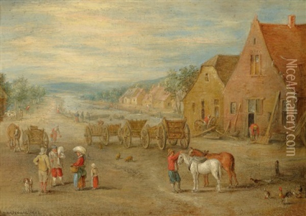 Dorfstrase Mit Einem Kanal Oil Painting - Jan Brueghel the Elder