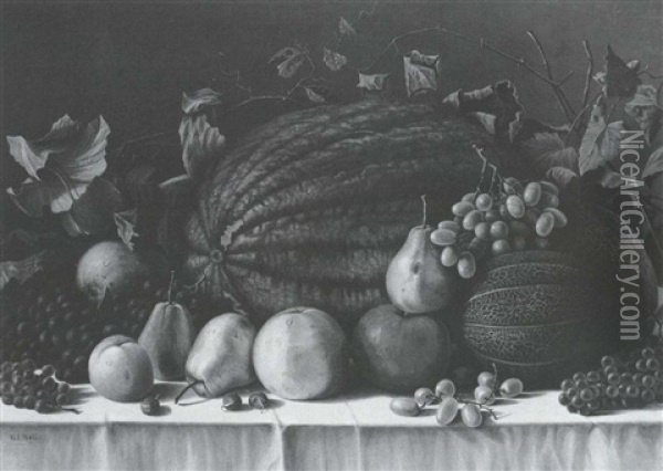 Still Life With Melons, Pears And Apples Oil Painting - William Coventry Wall