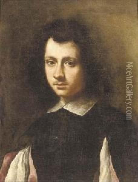 Portrait Of A Young Man, 
Bust-length, In A Black Doublet With Slashed Sleeves And A White Collar Oil Painting - Carlo Ceresa