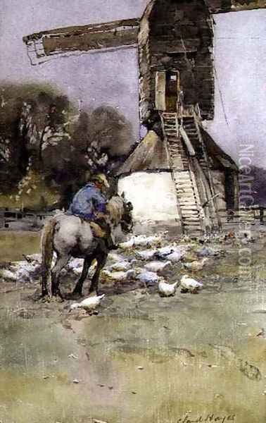 Horseman by a Windmill Oil Painting - Claude Hayes