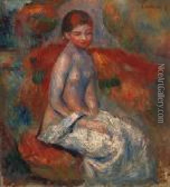 Nu Assis Dans Un Paysage Oil Painting - Pierre Auguste Renoir