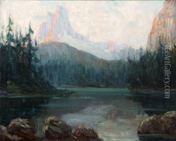 Lake In A High Sierra Landscape Oil Painting - Fernand Harvey Lungren