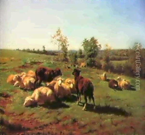 Sheep And Turkeys In A Meadow Oil Painting - Rosa Bonheur