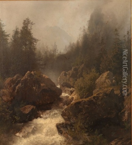 Cascades Of The Reichenbach Switzerland Oil Painting - Hermann Herzog
