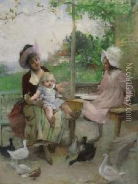  Sur La Terrasse  Oil Painting - Auguste Emile Pinchart