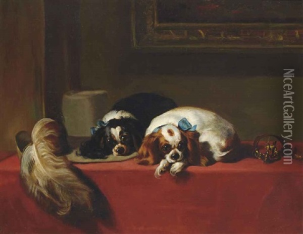 King Charles Spaniels Oil Painting - Sir Edwin Henry Landseer