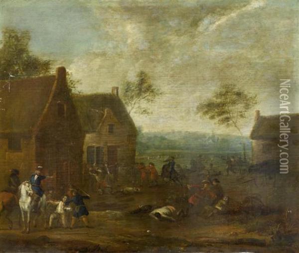Raid In A Village Oil Painting - Dirk Dalens I