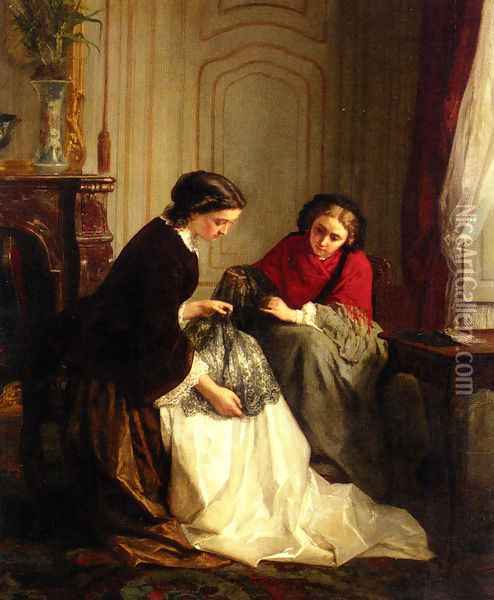 The Lace Makers Oil Painting - Jean-Baptiste Trayer