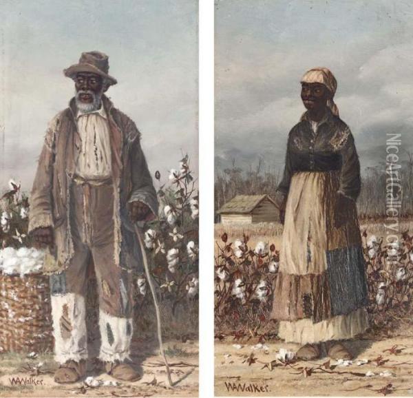 Cotton Pickers: A Pair Of Works Oil Painting - William Aiken Walker
