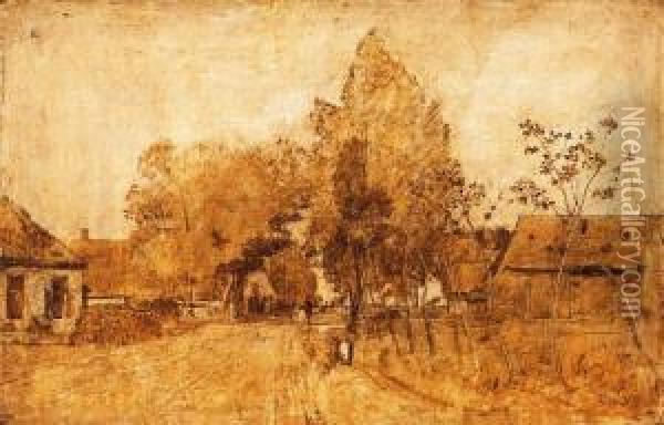 End Of The Village, About 1870-71 Oil Painting - Laszlo Paal