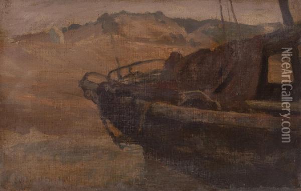 Segelboot Vor Hugeliger Landschaft Oil Painting - Gustav Schonleber